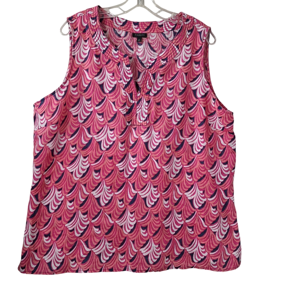 Talbots Linen Sleeveless Split-Neck Lightweight Pullover Top